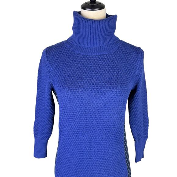 Athleta Spotlight Blue Merino Wool Blend Knit Turtleneck Slim Sweater Dress - Picture 5 of 14